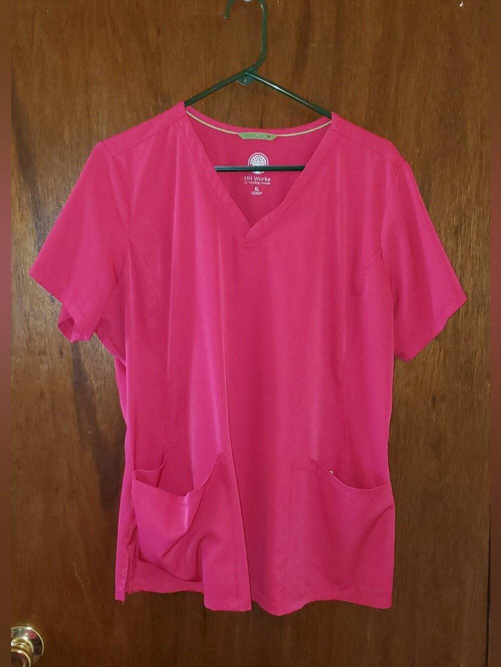 Healing Hands Works Pink Scrub Top Sz Xl
